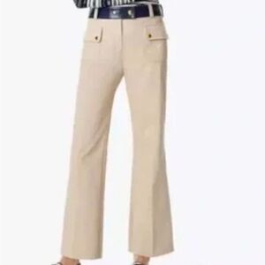 Tory Burch Joss Leather Waist Wide Leg Khaki Pants Safari Tan Size 4